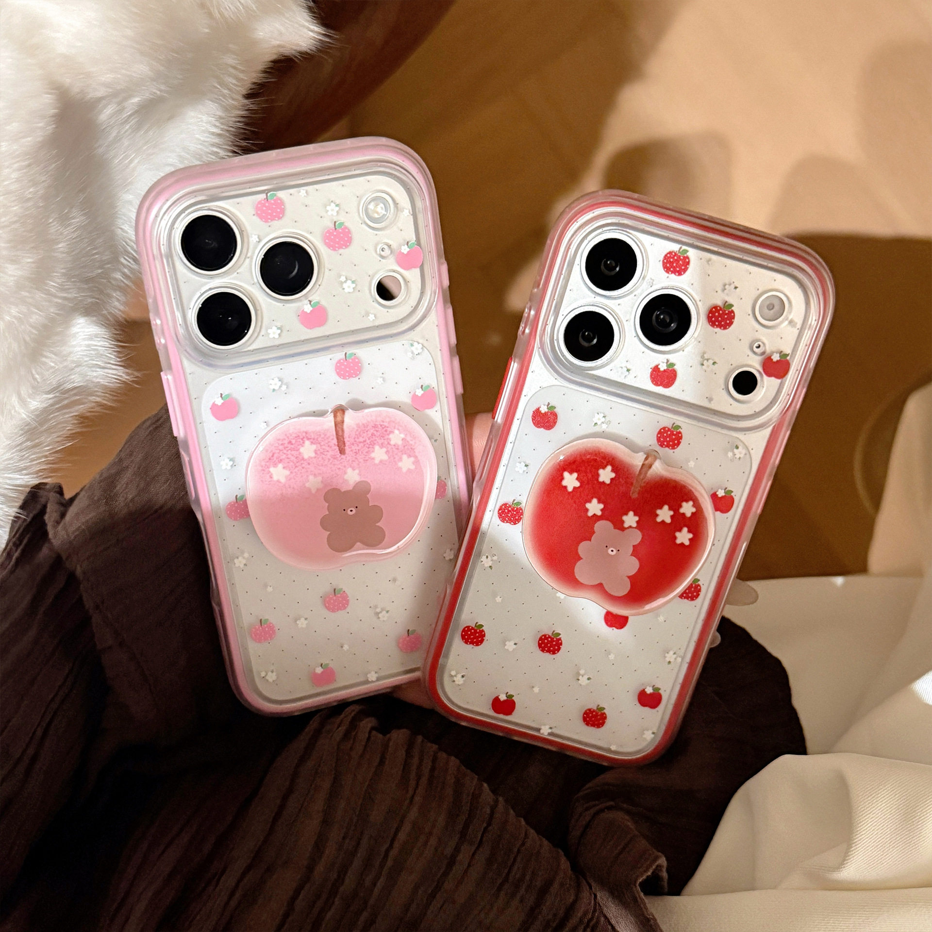 韩系ins风个性简约波点小熊支架适用iPhone18promax新款苹果18手机壳17PM清新15女款网红16PRO爆款17支架软套