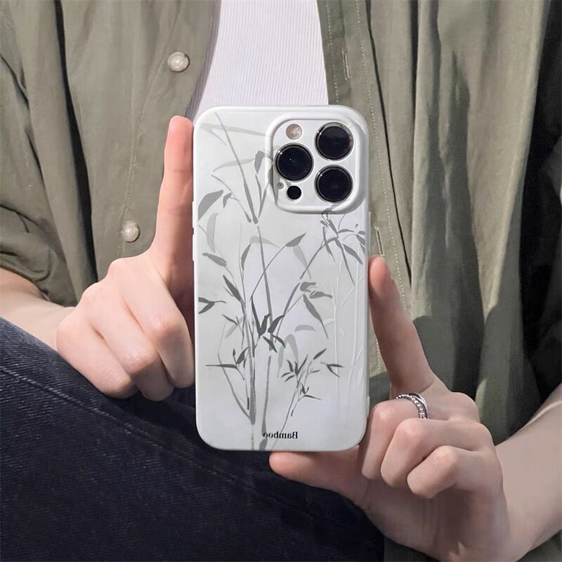 新中式国风油画水墨竹影适用苹果16手机壳iPhone16promax好看的手机壳15Pro全包14小众13网红15爆款16保护套