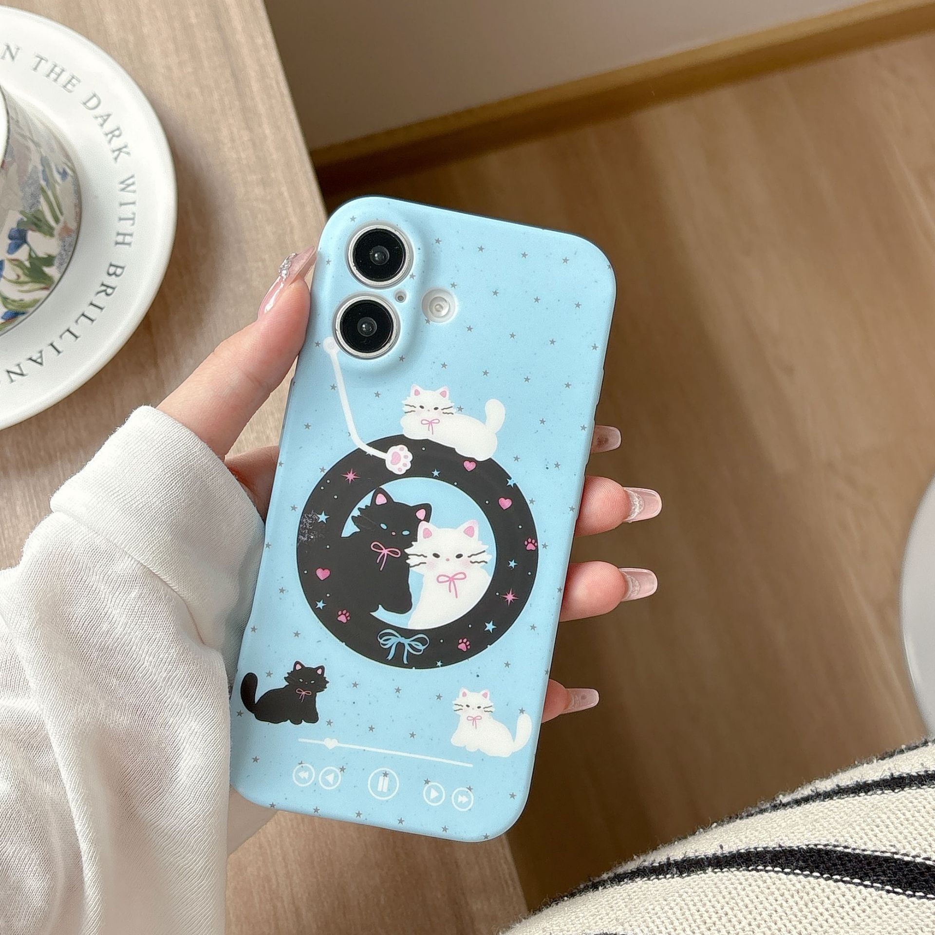 韩系ins简约波点猫咪适用苹果15手机壳iPhone16promax可爱女款15Pro新款16全包磨砂13Promax少女14防摔保护壳