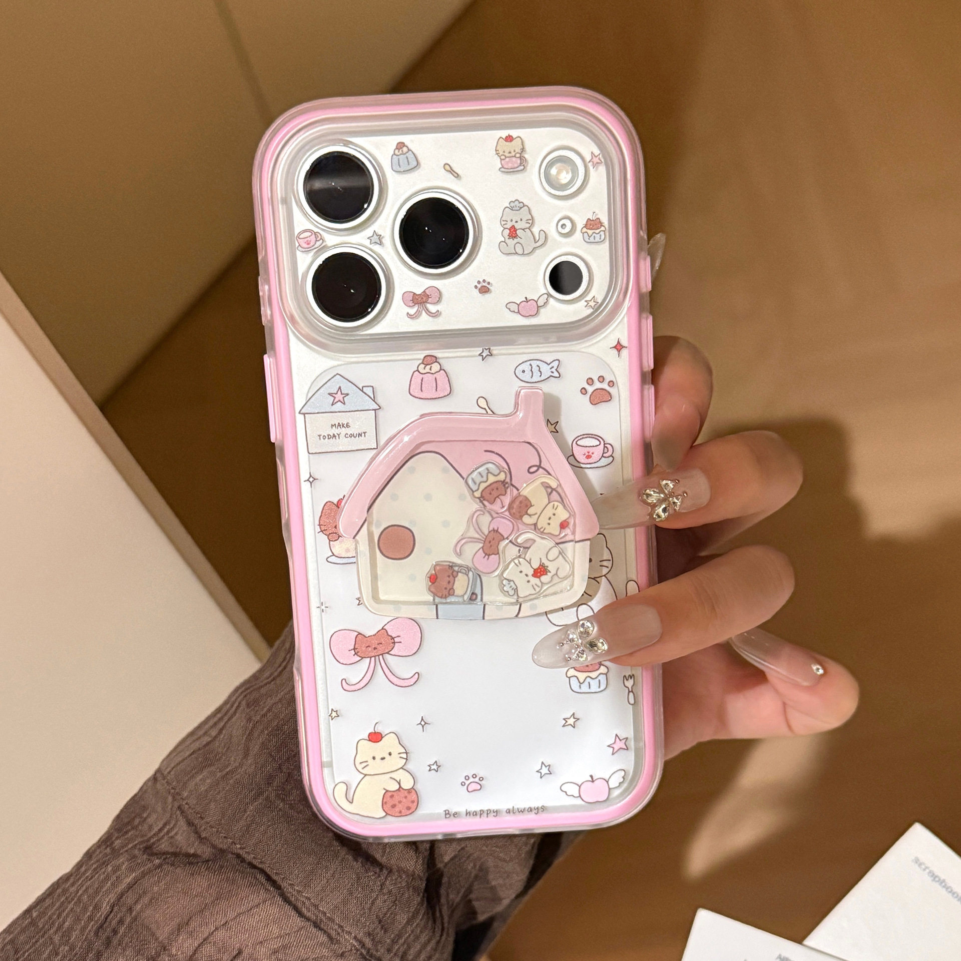 韩系ins风可爱卡通猫咪适用苹果18手机壳17PM新款iPhone18PROMAX全包透明14PM摇摇乐支架17PRO大视窗女款软壳