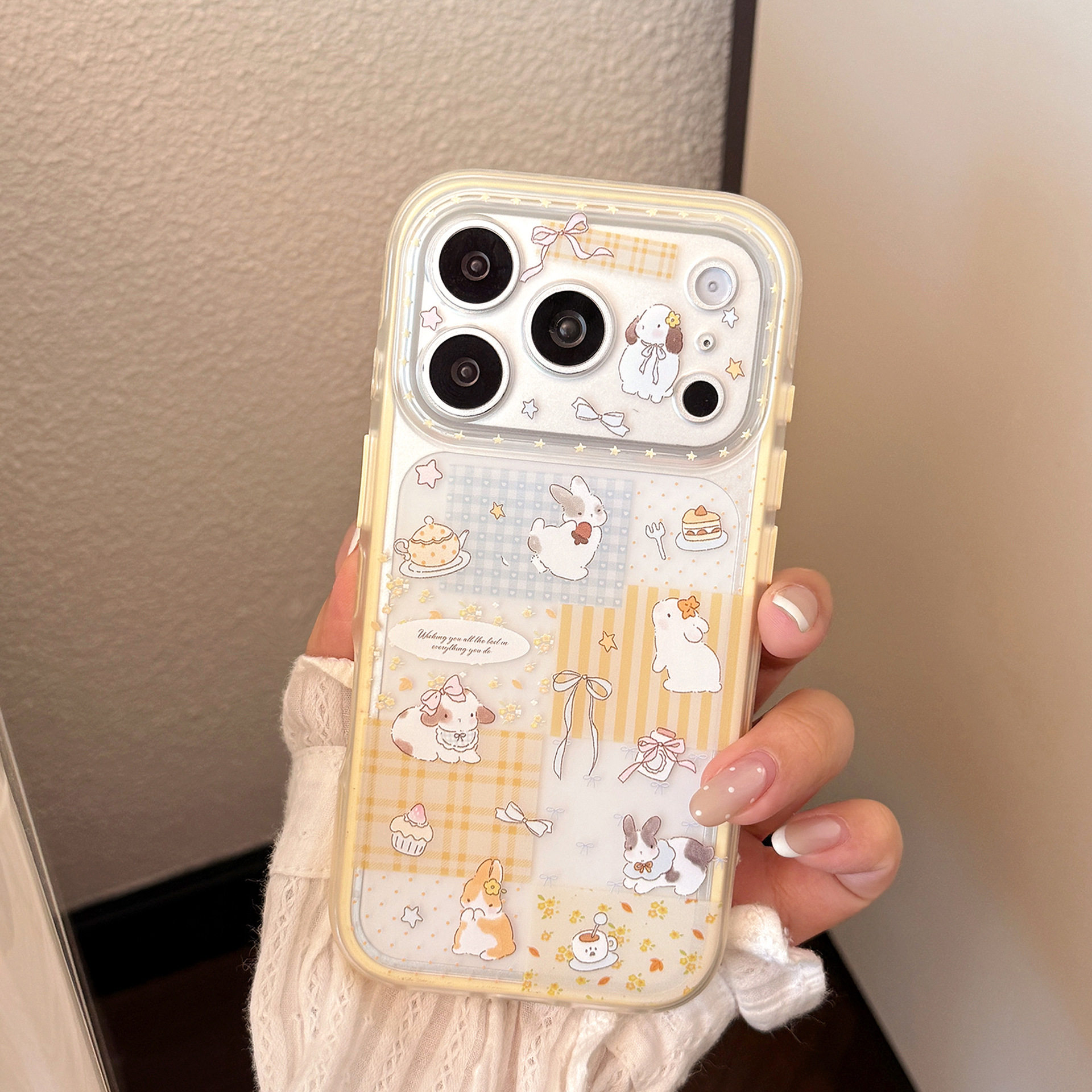 韩风ins可爱卡通小兔拼贴适用苹果18手机壳18PM新款iPhone18promax透明防摔15全包17PRO网红女款16PM爆款软套