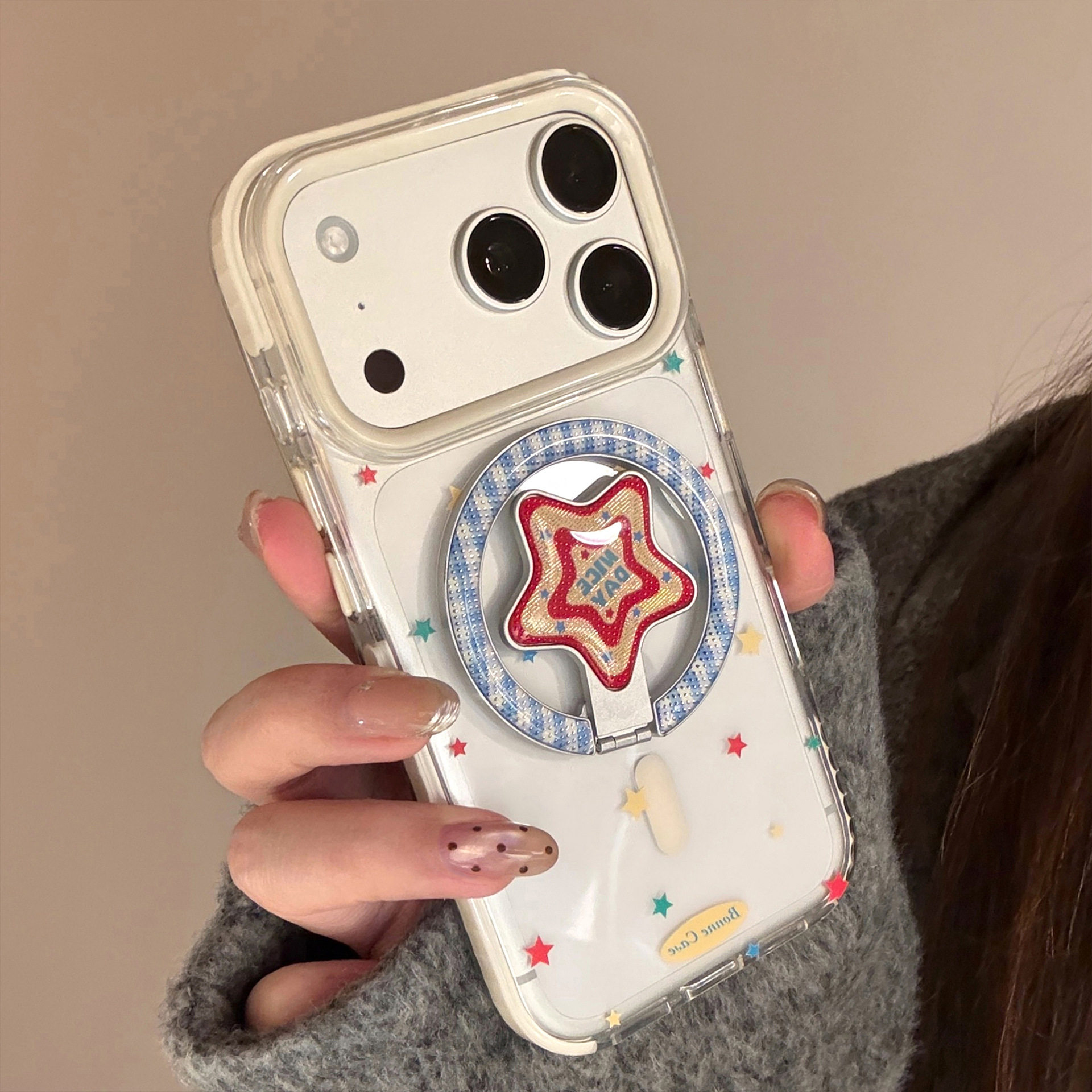 韩系ins彩色星星磁吸防摔壳适用苹果17手机壳新款iPhone17PROMAX可爱女款16pm鎏金磁吸支架15pro透明防摔软壳