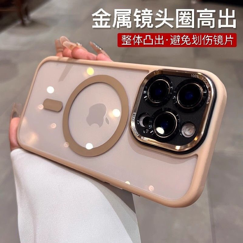 金属镜头框沙漠金适用iPhone16promax苹果手机壳2025新款女生透明iphone16pro高级感轻奢小众全包防摔男