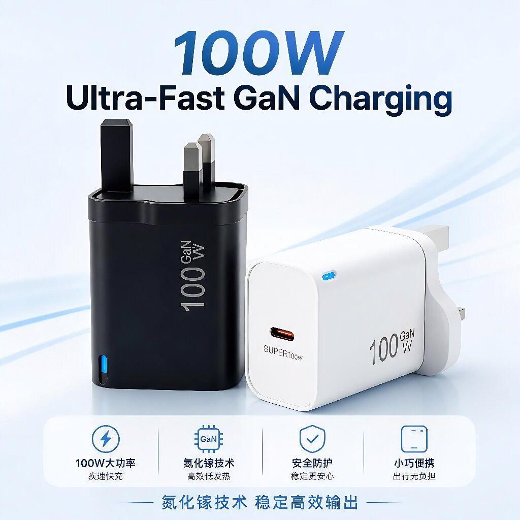英规100W氮化镓充电器 新模GaN快充 PD PPS全兼容 手机平板笔记本通用港版中国香港澳门特区美版欧规欧洲通用