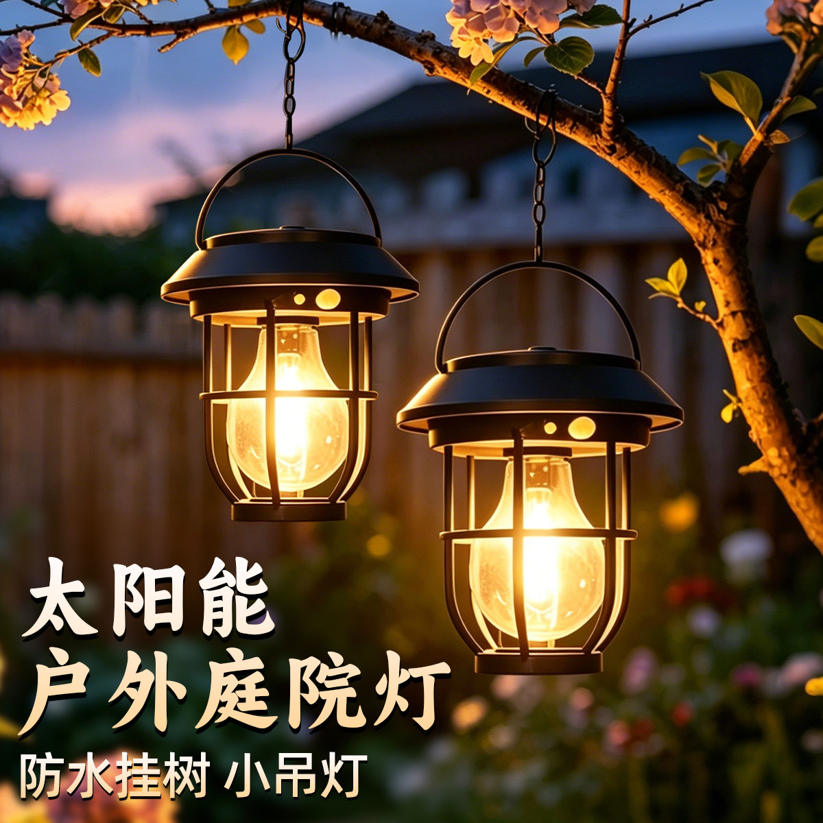 太阳能户外吊灯庭院阳台复古花园氛围灯防水露营灯人体感应挂树灯