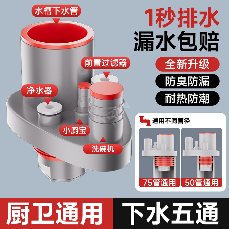 【万人加购】厨卫多功能防臭五通