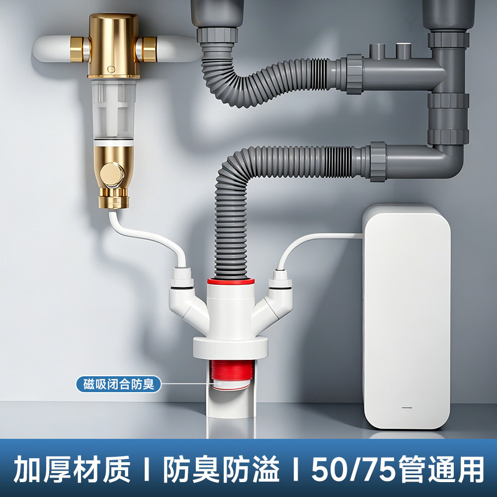 【防臭止逆】厨房下水管三通接头