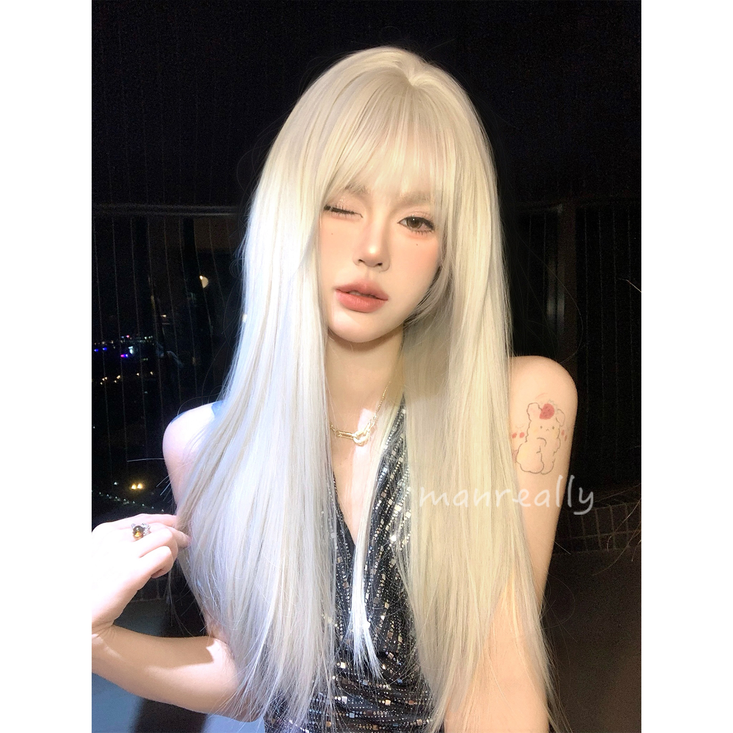 漫真假发米白金色长直发女团风日常时尚蓬松修颜层次氛围感全头套