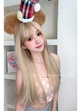 漫真假发白金色长直发甜美日常自然全头套蓬松lolita气质精修整顶