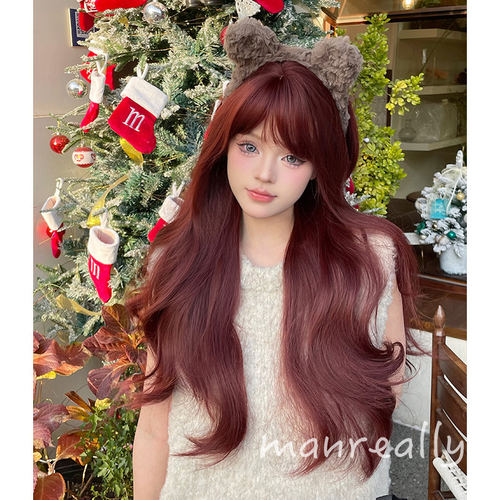 假发长卷发树莓红女长假发大波浪