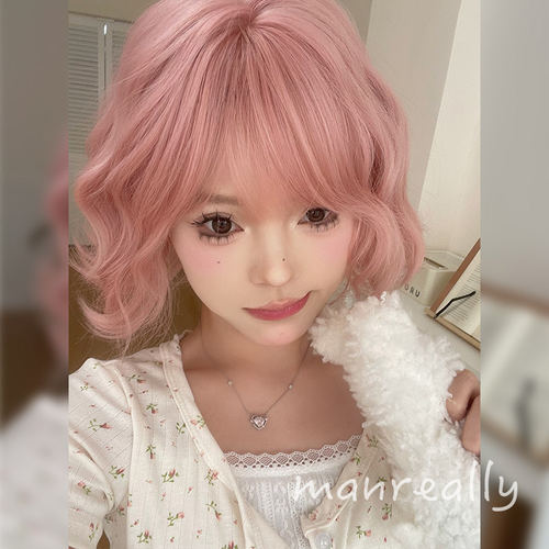 假发女初恋少女粉短卷发