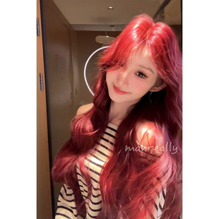 漫真假发酒红色网红气质长卷发时尚 大波浪自然日常甜酷仿真全头套