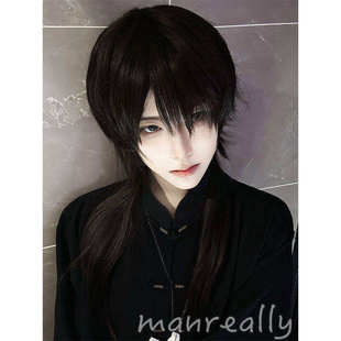 漫真假发男款长狼尾鲻鱼头仿真发丝日常万用cos百搭造型款全头套