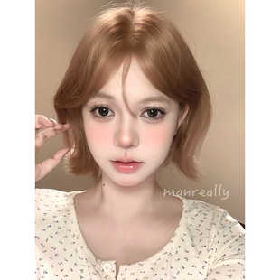 漫真假发奶茶香槟金网红少女lolita自然时尚 高级感锁骨发女全头套