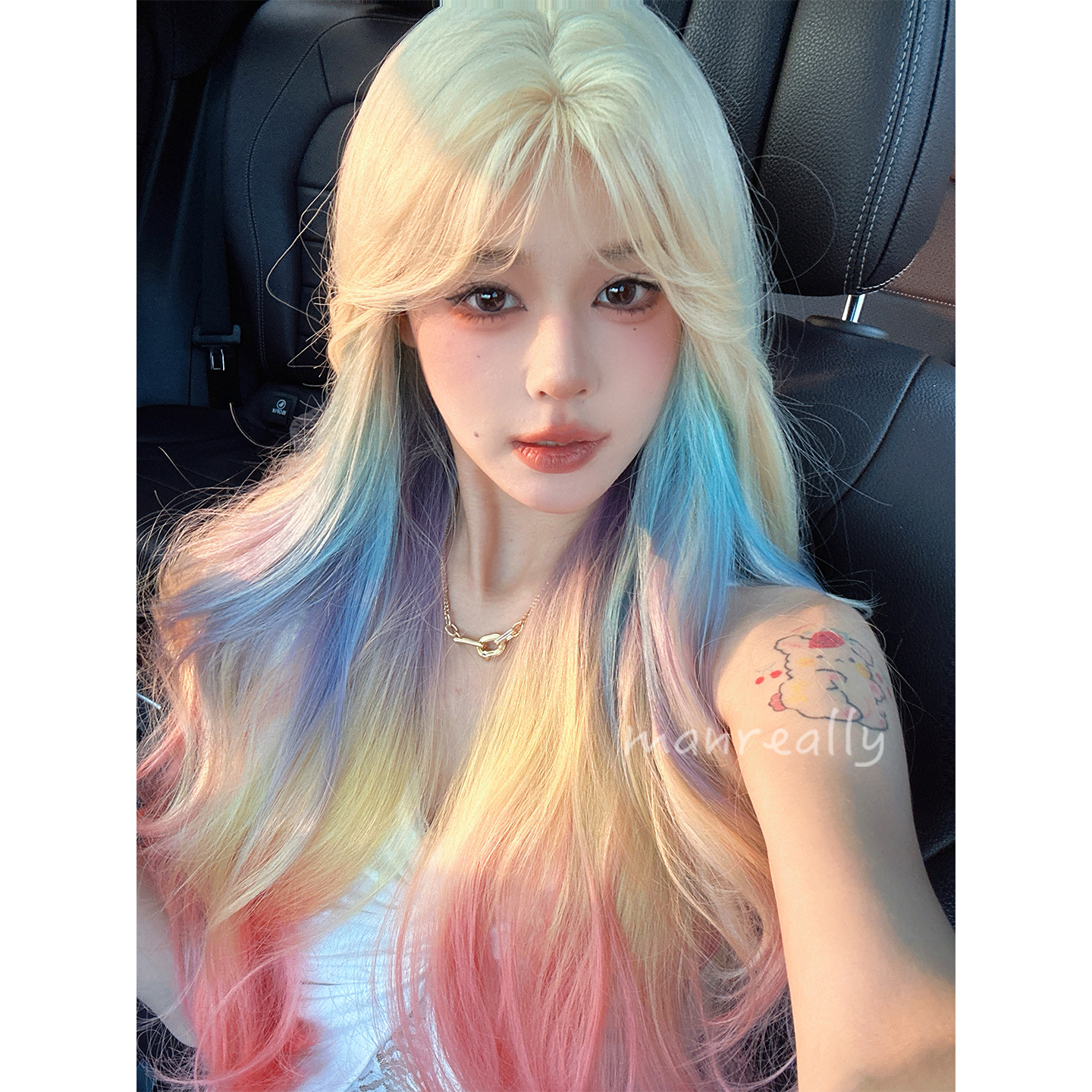 漫真假发彩虹渐变长卷发