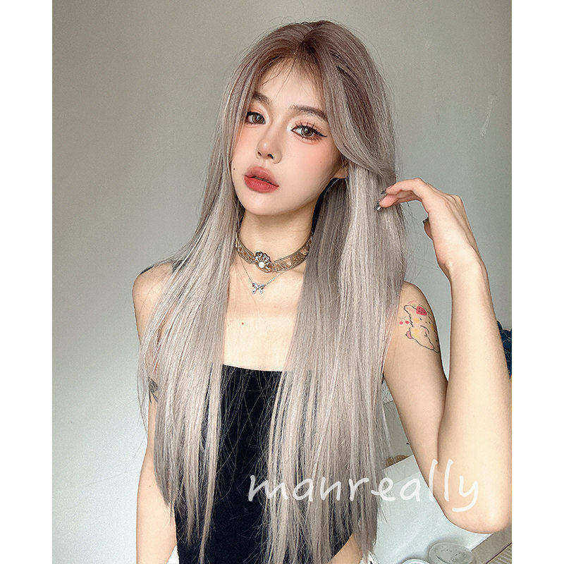 漫真假发前额蕾丝女长直发日常自然蓬松圆脸长发新式渐变色全头套