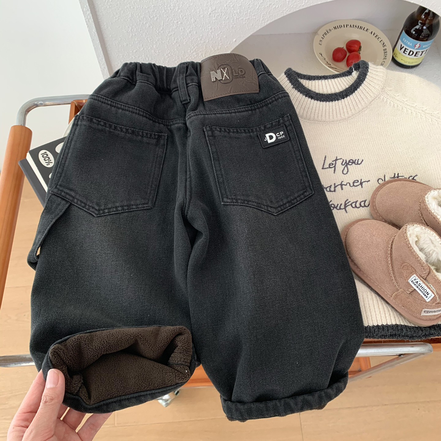 男童冬装加绒牛仔裤2025新款儿童韩版直筒裤小男孩一体绒宽松裤子