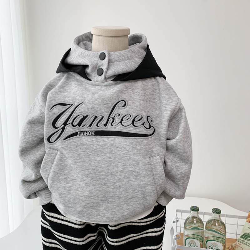 秋冬男孩纯棉休闲双层帽加绒卫衣