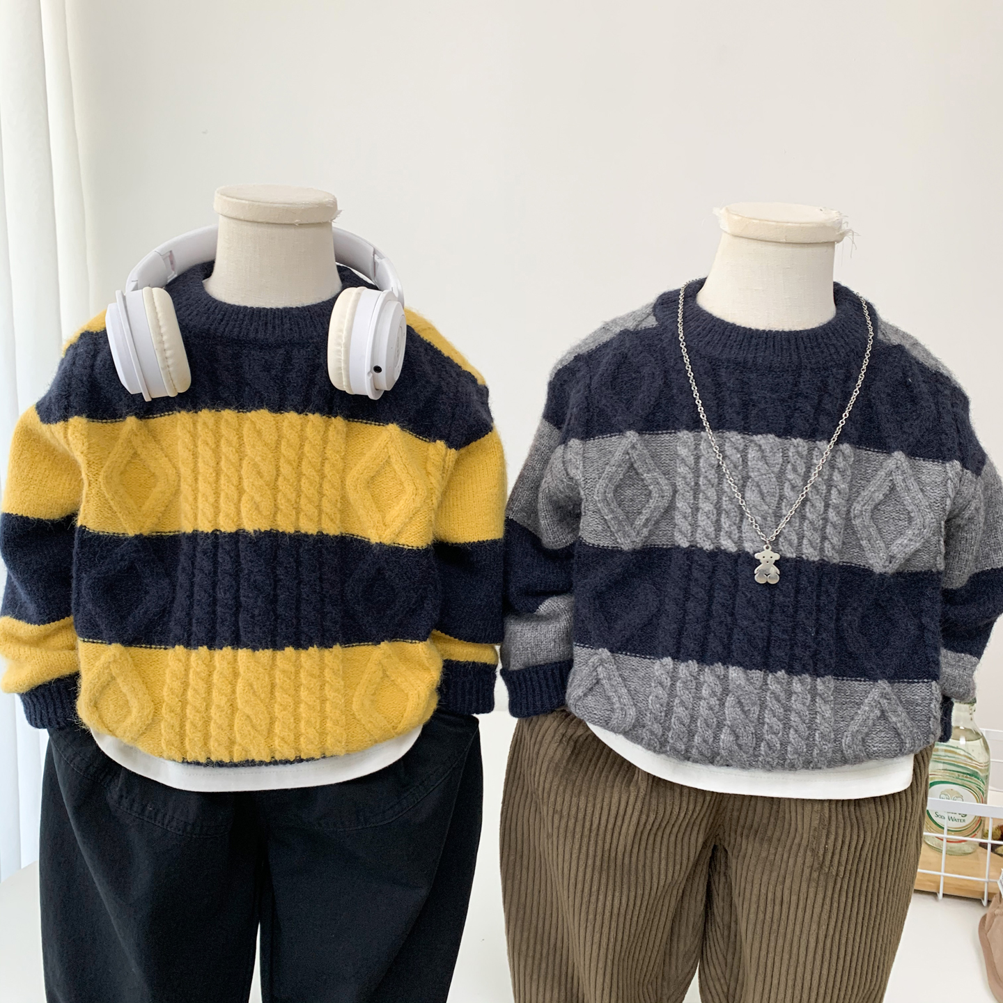 男童麻花毛衣秋冬柔软针织衫2025新款儿童时尚撞色毛线衣打底衫潮