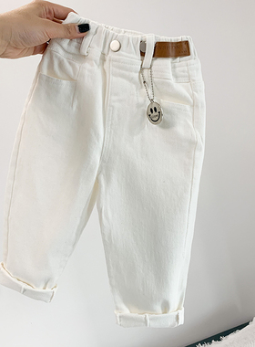 男童白色裤子儿童洋气韩版中小童春秋款长裤女童宝宝弹力休闲裤潮