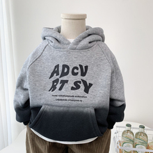 男童加绒加厚连帽卫衣儿童韩版时髦冬季上衣小童一体羊羔绒套头衫