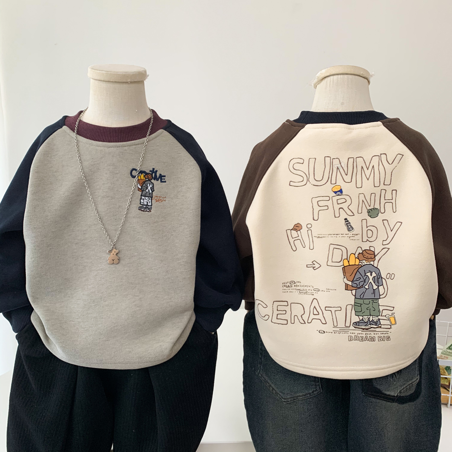 男童加绒卫衣2025新款儿童时尚插肩袖上衣小男孩秋冬装洋气套头衫