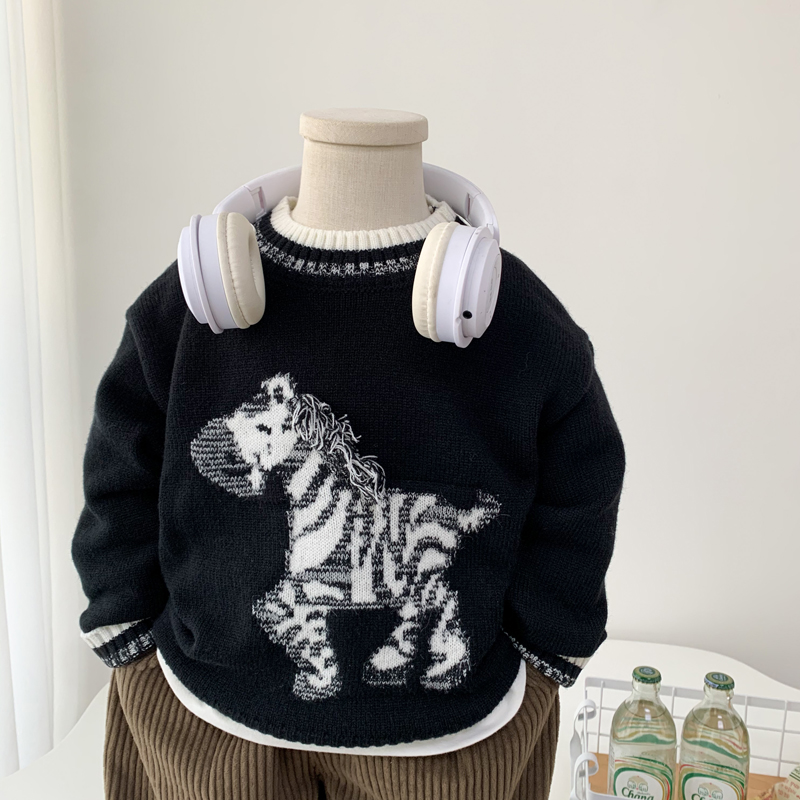 冬季中小男孩柔软斑马毛衣针织衫