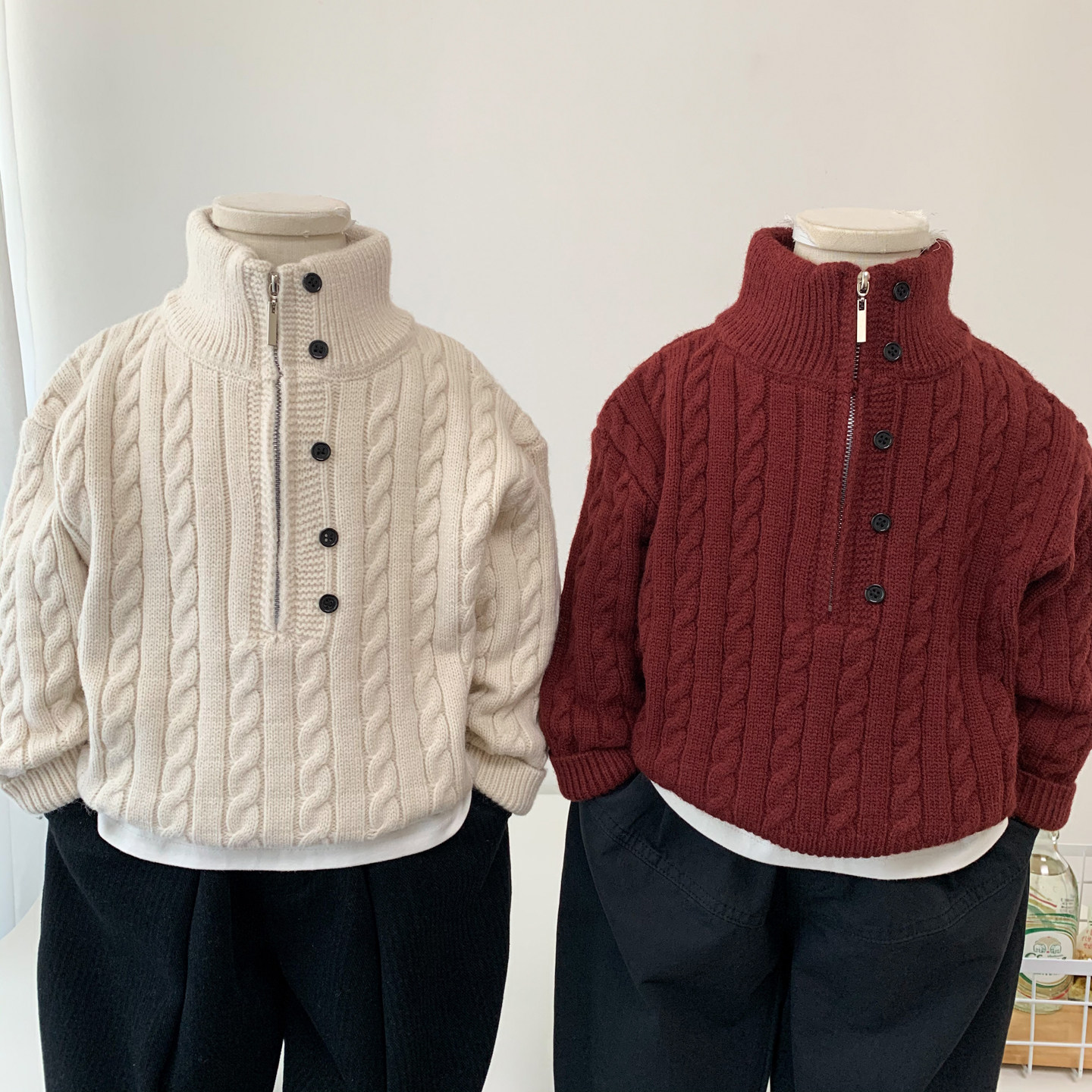 男童半高领毛衣冬季打底衫2025新款儿童时尚麻花针织衫男孩毛线衣