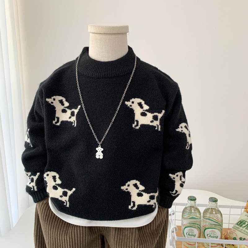 中小男童卡通小狗针织衫打底毛衣