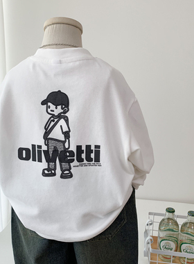 男童白色T恤柔软弹力儿童圆领长袖体恤小男孩韩版洋气百搭上衣潮