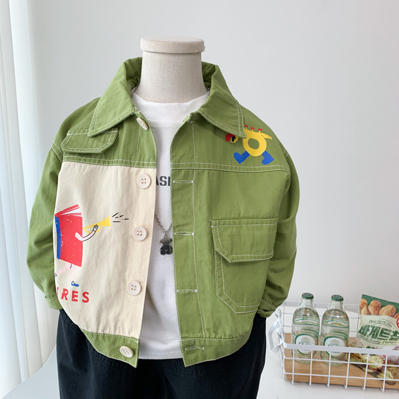 男童春秋装外套洋气男孩时尚夹克衫儿童卡通印花纯棉上衣帅气百搭