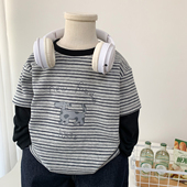 儿童春秋假两件卫衣2026新款 男童卡通洋气百搭上衣宝宝条纹打底衫