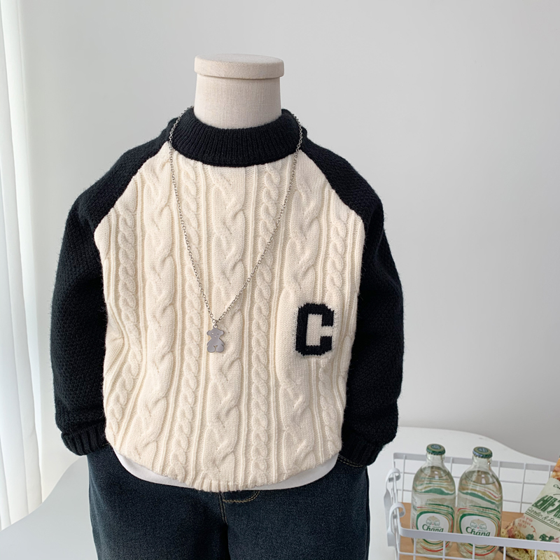 男童毛衣秋冬装2025新款儿童插肩针织衫洋气小男孩冬季麻花打底衫