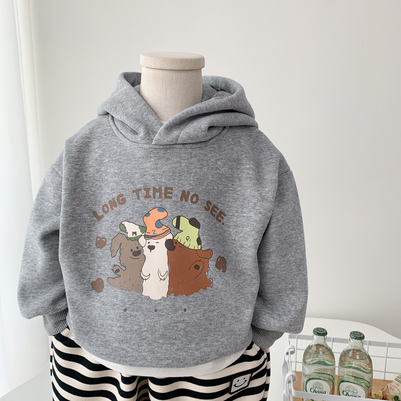 秋冬中小童纯棉卡通加绒连帽卫衣