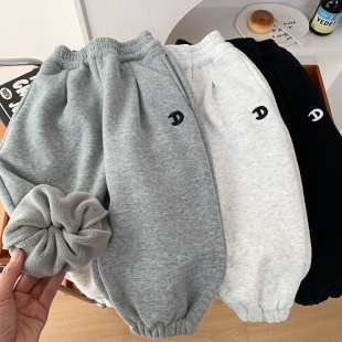 小童一体绒束脚裤 男女童加绒运动卫裤 宽松休闲裤 儿童冬季 2025新款