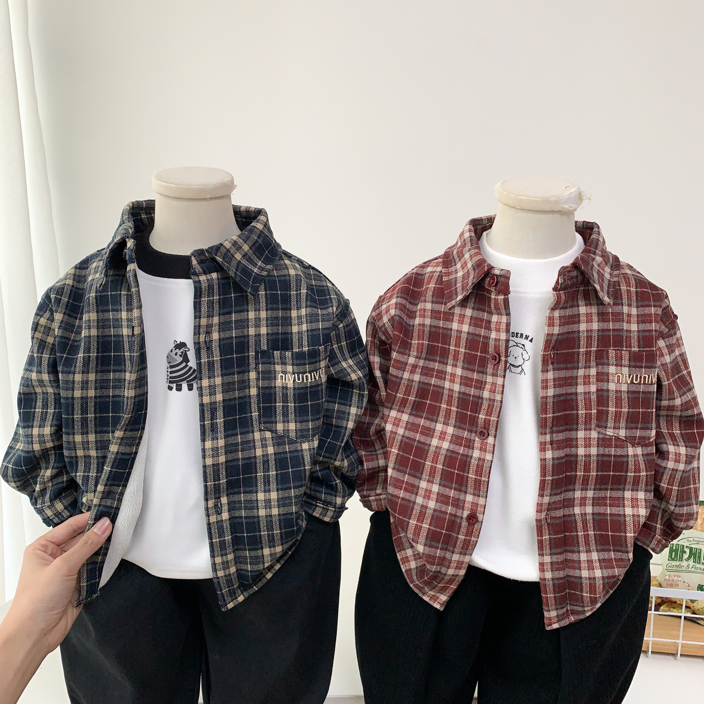 中小童秋冬加绒衬衫外套格子衬衣