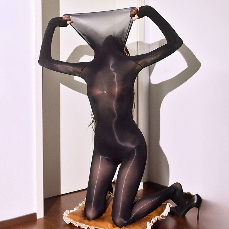 性感无缝腿无缝高叉油亮连体衣