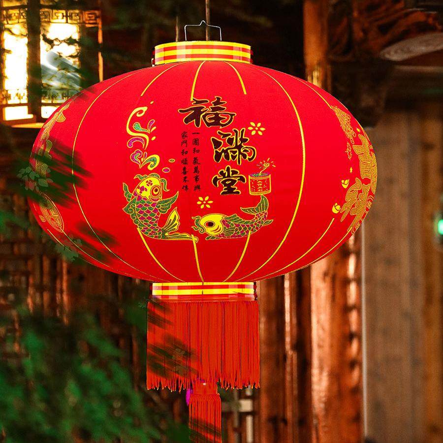 新款大红植绒灯笼大门口一对挂饰2026马年喜庆户外新年阳台布过年
