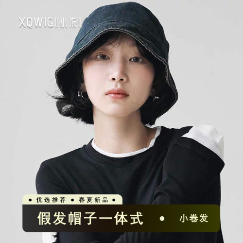 新款假发帽子一体女短卷发渔夫帽
