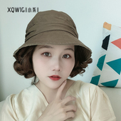 褶皱风渔夫帽假发一体气质美丽百搭减龄短卷发可拆卸式 款 四季
