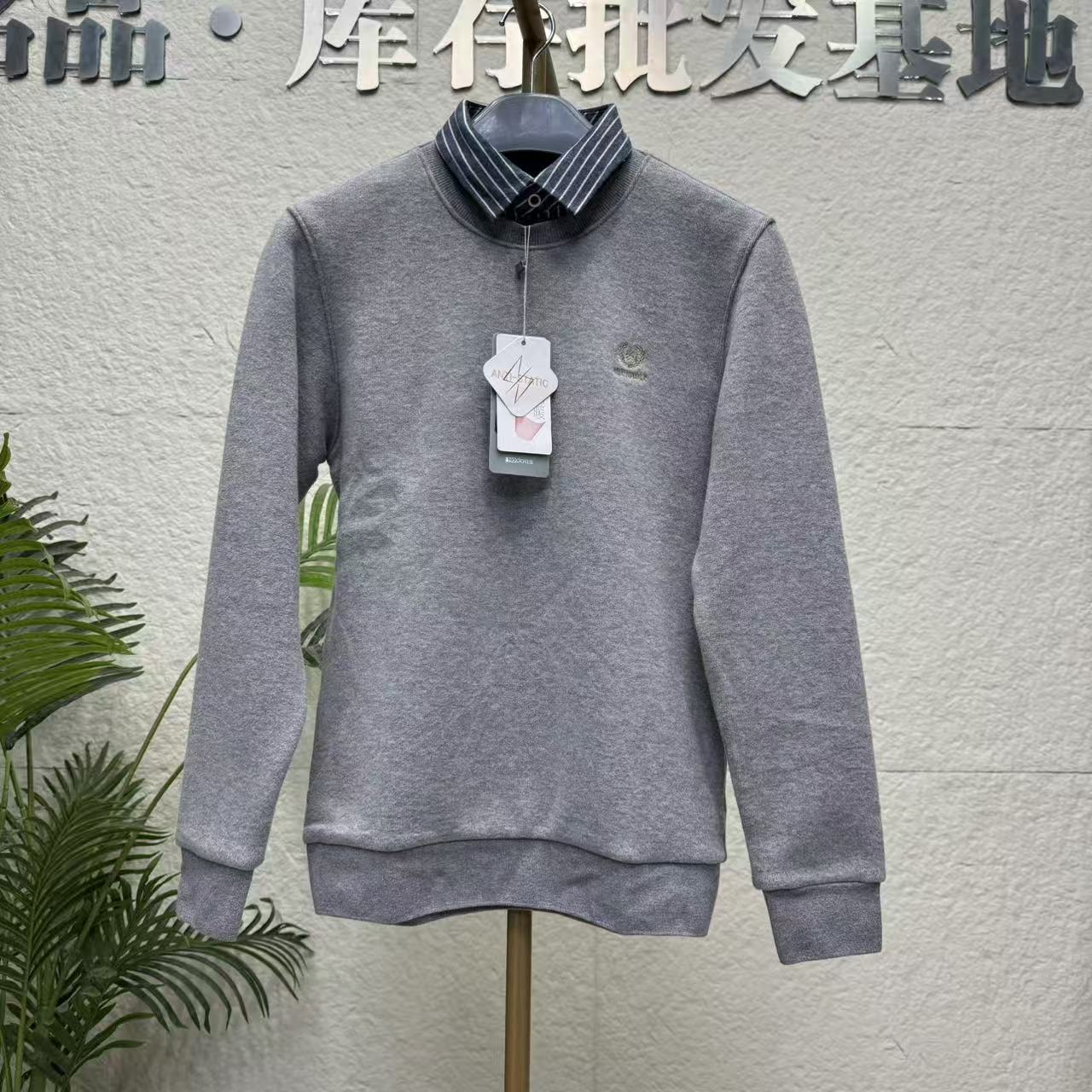 男士冬季加绒加厚假两件针织衫