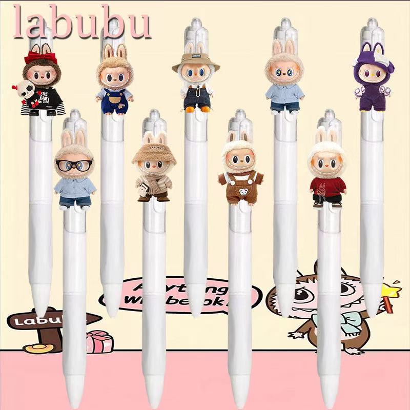 labubu拉布布按动笔速干0.5mm透明中性笔学生考试刷题好用黑笔