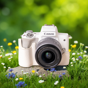 佳能m50二代保护套m200相机包m50一代底座m100皮壳镜头盖配件装 饰