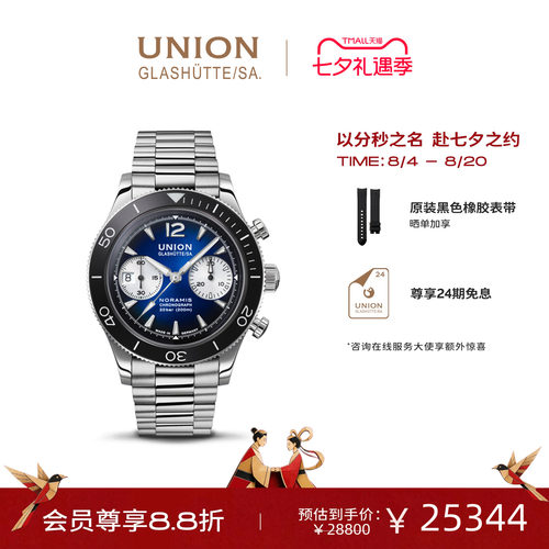 德国宇联计时运动男表渐变蓝盘