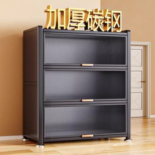 收纳柜锅具 厨房防尘柜置物架落地多层家用餐边柜靠墙一体式