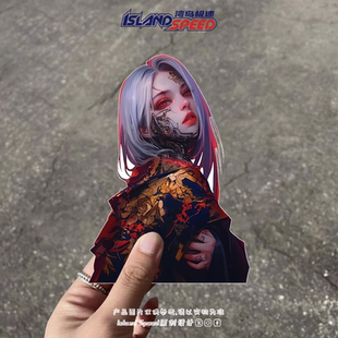 赛博朋克动漫女孩汽车贴纸科技感卡通角色创意设计车尾贴画