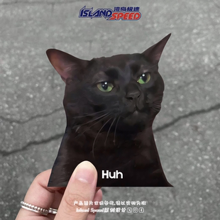 Huh黑色猫咪表情包汽车贴纸恶搞趣味摩托车电车后备箱装 饰贴花