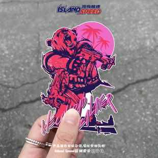 迈阿密热线车贴复古霓虹色调熊形人物个性 饰贴纸 图案赛车装