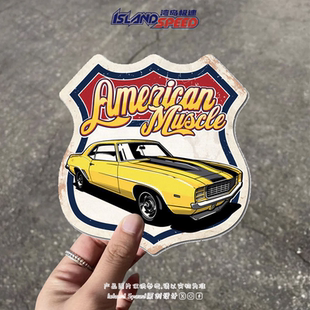 黄色肌肉车卡通设计汽车车身贴纸 美式 American Muscle贴花经典