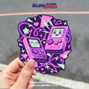 卡通风游戏机贴花可爱呆萌面部表情星星几何图形趣味车身装 饰贴